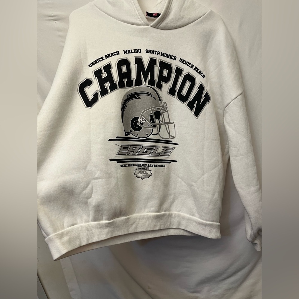 Edikted Champion White Pullover Oversized Thick Hoodie with Graphic Print XS - Picture 5 of 9